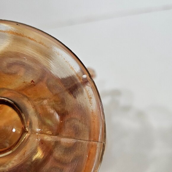 Vintage Dugan Carnival Glass Question Mark Pattern Bon Bon Dish Double Handle - Picture 8 of 8